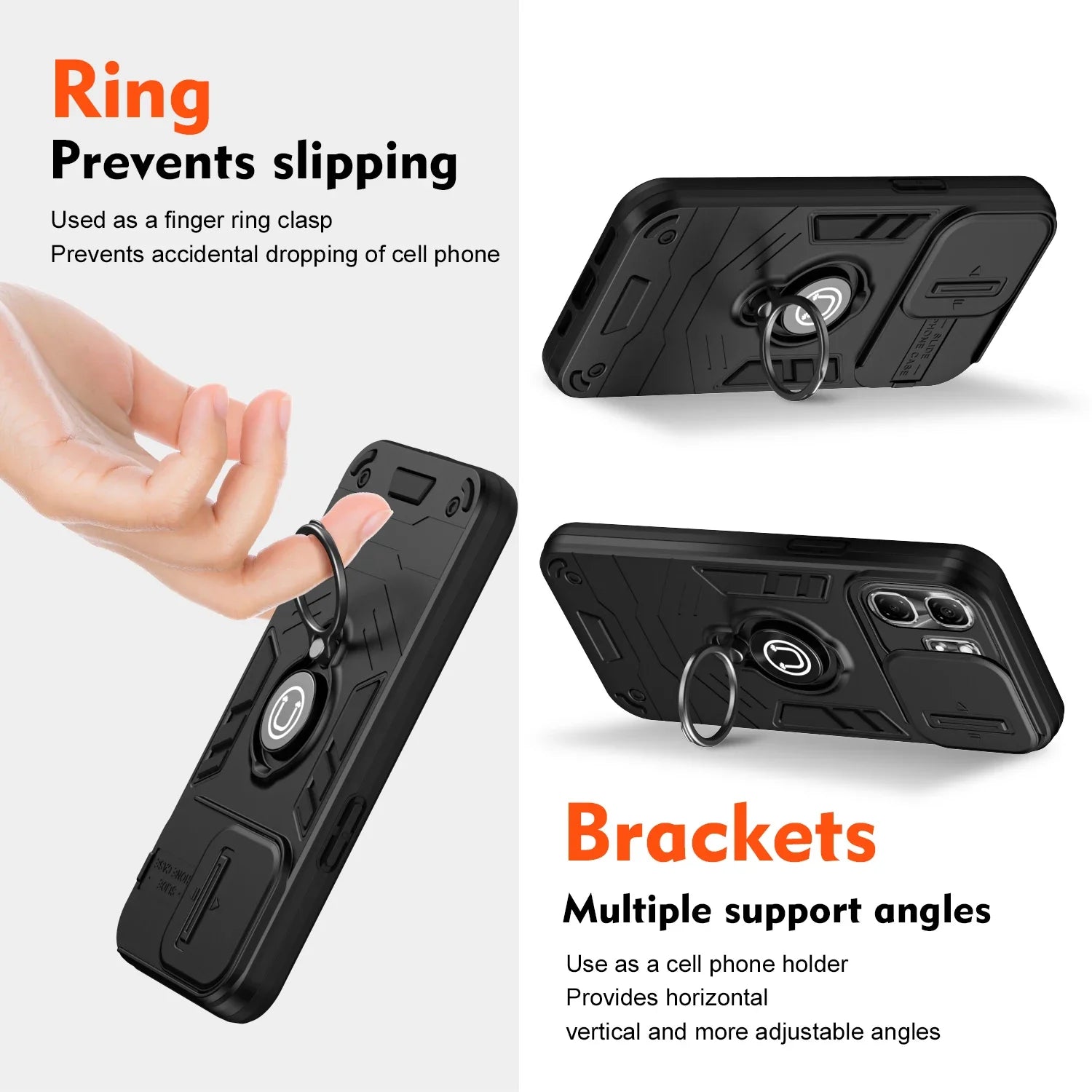 Rugged Armor Shockproof Phone Case For Infinix Smart 9 X6532 Hot 50i X6531 X6531B Sliding Window Metal Ring Holder Back Cover - Caseverse