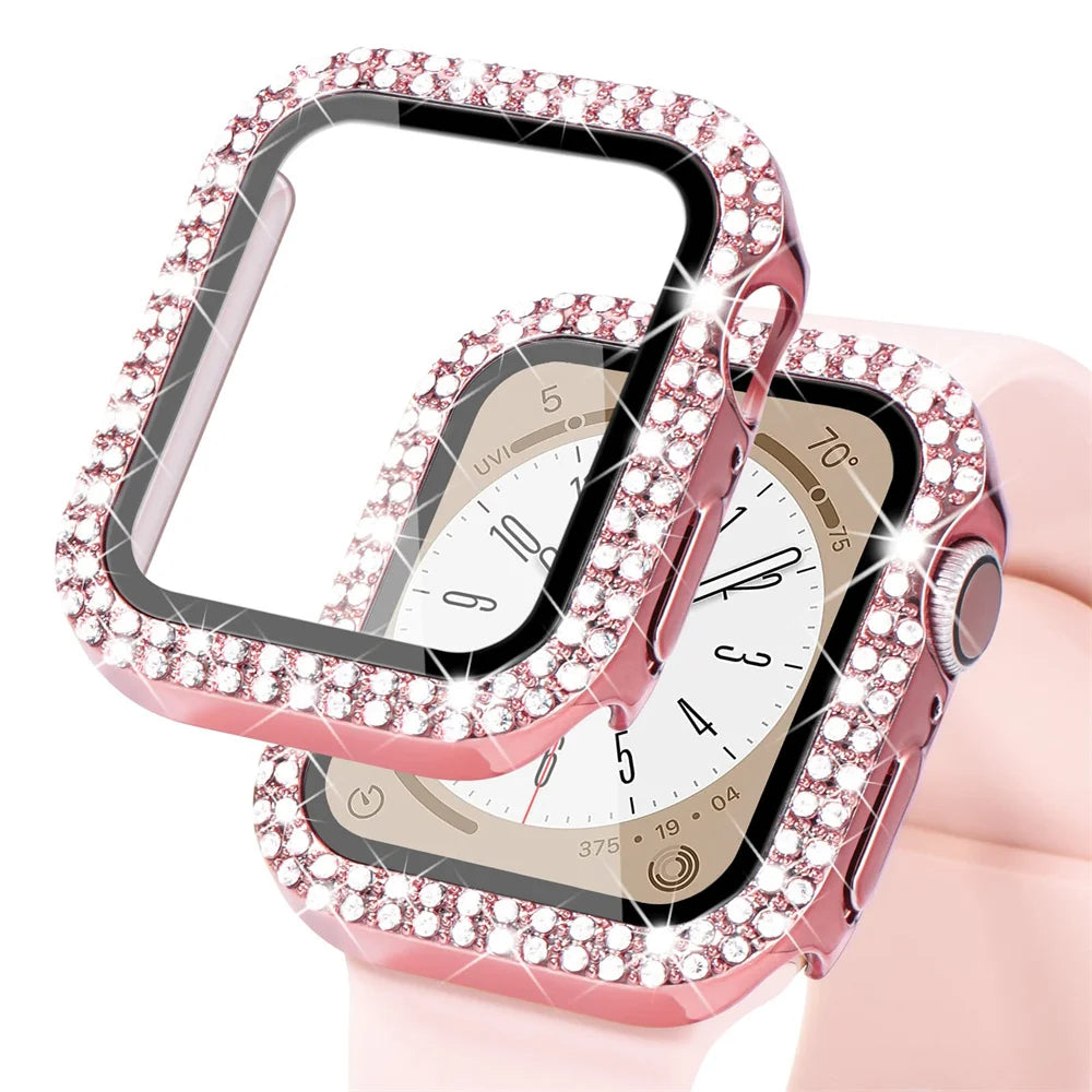 Diamond Case For Apple watch Cover 45mm 41mm 38mm 42mm 44mm 40mm Tempered Glass+ Bumper Screen Protector series 9 8 7 6 5 4 3 SE