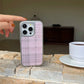 Stylish Simple Electroplate Pink Plaid Pattern Solid Color Phone for iPhone 13 14 15 16 Pro Max Glossy Shockproof Phone Case
