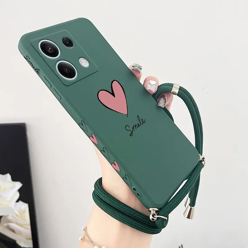 Note13 Big Red Heart Lanyard Silicone Phone Case For Xiaomi Redmi Note 13 13Pro Shatterproof Redmi Note 13ProPlus Back Cover