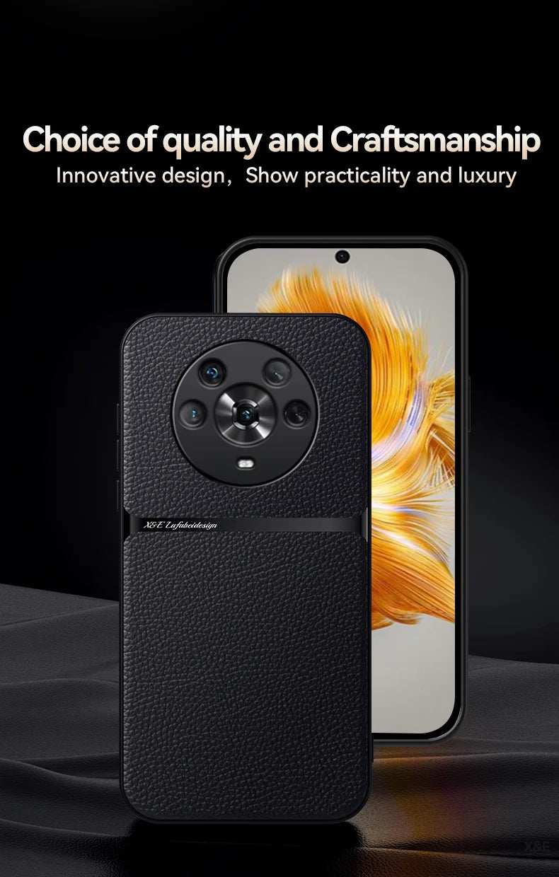 For Honor Magic4 Pro Build-in Magnet Metal Plate Car Holder Phone Case Honor Magic 4 Pro 4Pro Magic4 Silicone Leather Back Cover