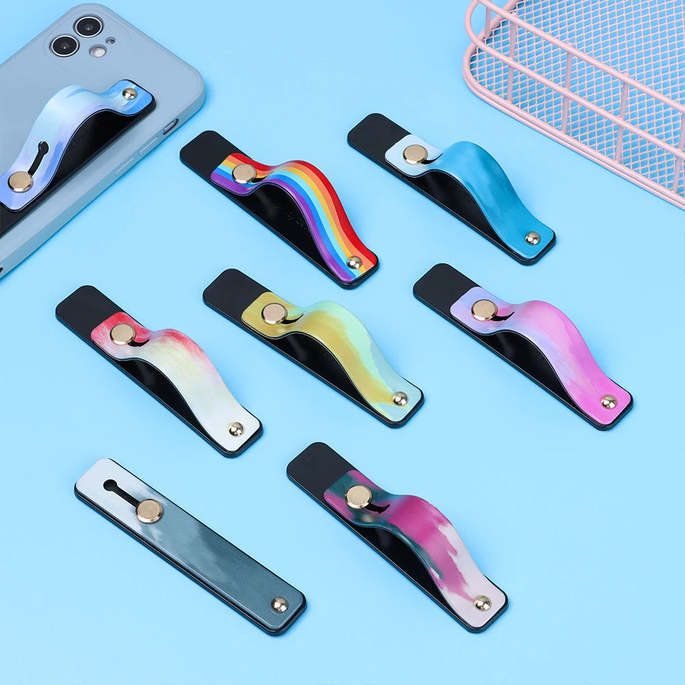 Push Pull Rainbow Phone Grip Silicone Phone Stand Finger Ring Holder Finger Strap Bracket Portable Telescopic Wrist Band - Caseverse