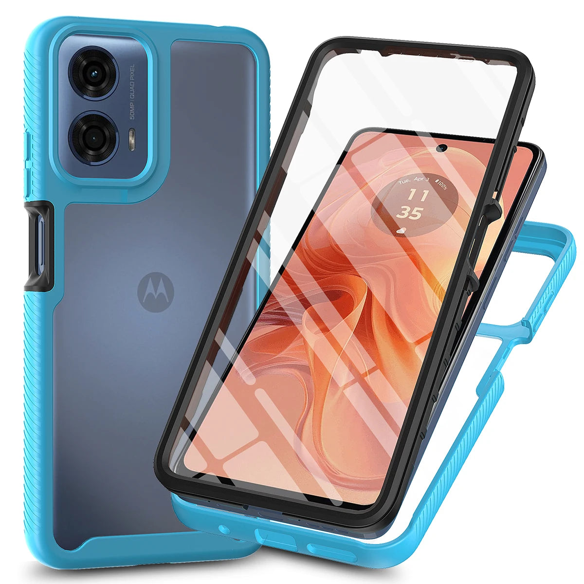 Moto G24 Shockproof Clear Case Built in Screen Protector Full Body Rugged Defender Cover for Motorola G04/G04S Case - Caseverse