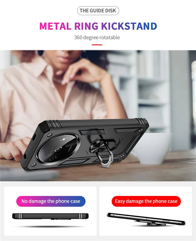 For Xiaomi Redmi A3 4G Case Rugged Armor Phone Case For Redmi A3 A 3 RedmiA3 4G Magnetic Ring Holder Shockproof Cover - Caseverse