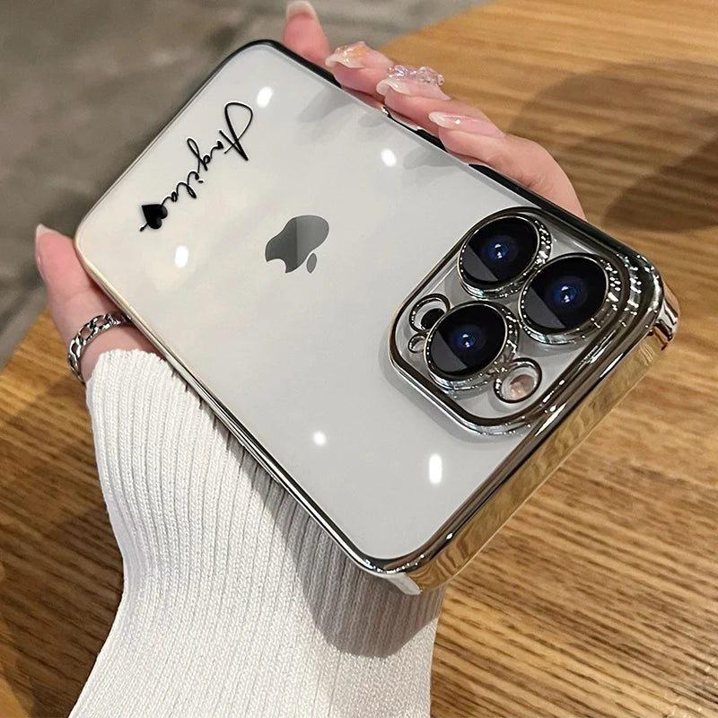 15 16 Pro Max Personalised Customized Name Case For iPhone 16 15 14 13 12 11 Pro Max Plating Transparent Luxury Cover 15 Pro Max Caseverse