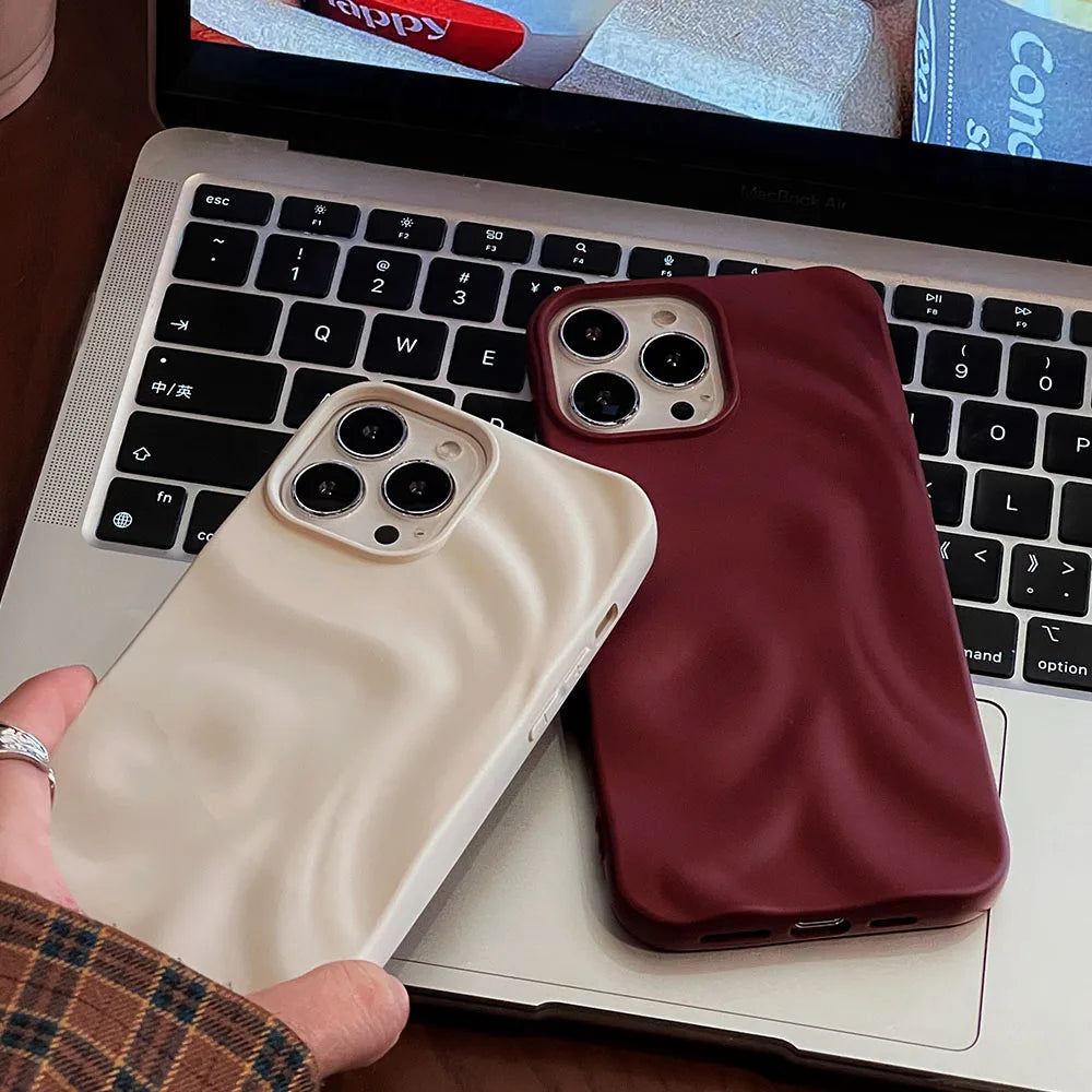 Ins Winter Wine Red 3D Pleats Wrinkle Phone Case for iPhone 12 13 14 15 16 Pro Max Soft Matte Cases for iPhone 11 Back Cover - Caseverse