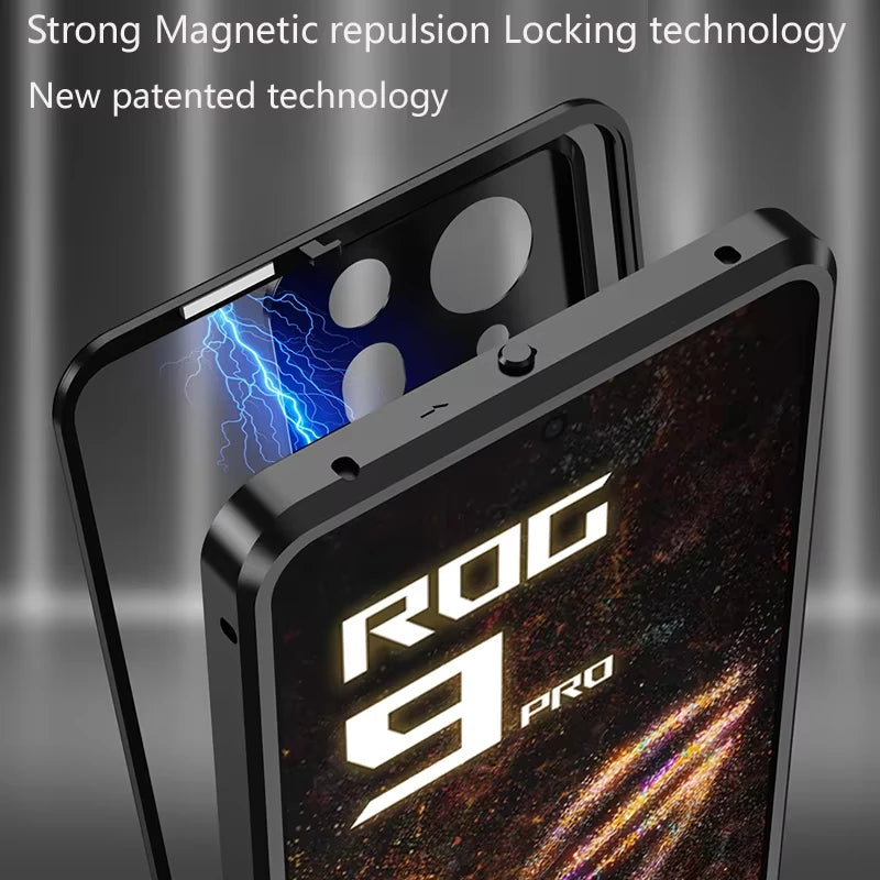 Metal Bumper Phone Case lock buckle For ASUS ROG Phone 9 Pro Single sided Tempered Glass Back Full Lens Protection Cover cases