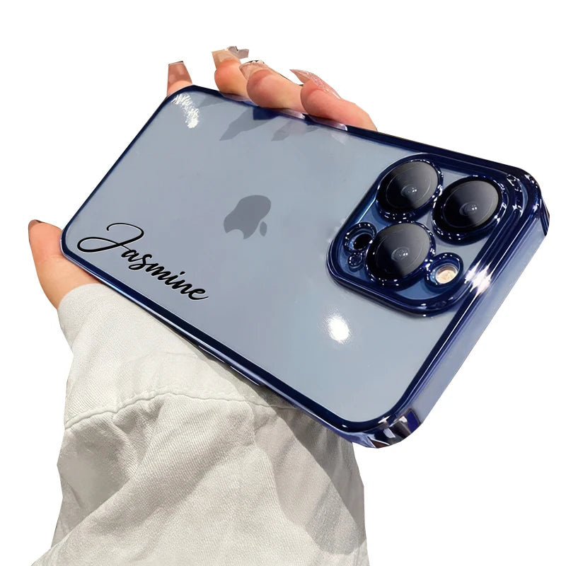 Personalised Customized Name Case For iPhone 16 15 14 13 12 11 Pro Max Luxury Plating Transparent Clear Cover DIY 15 16 Pro Max Caseverse