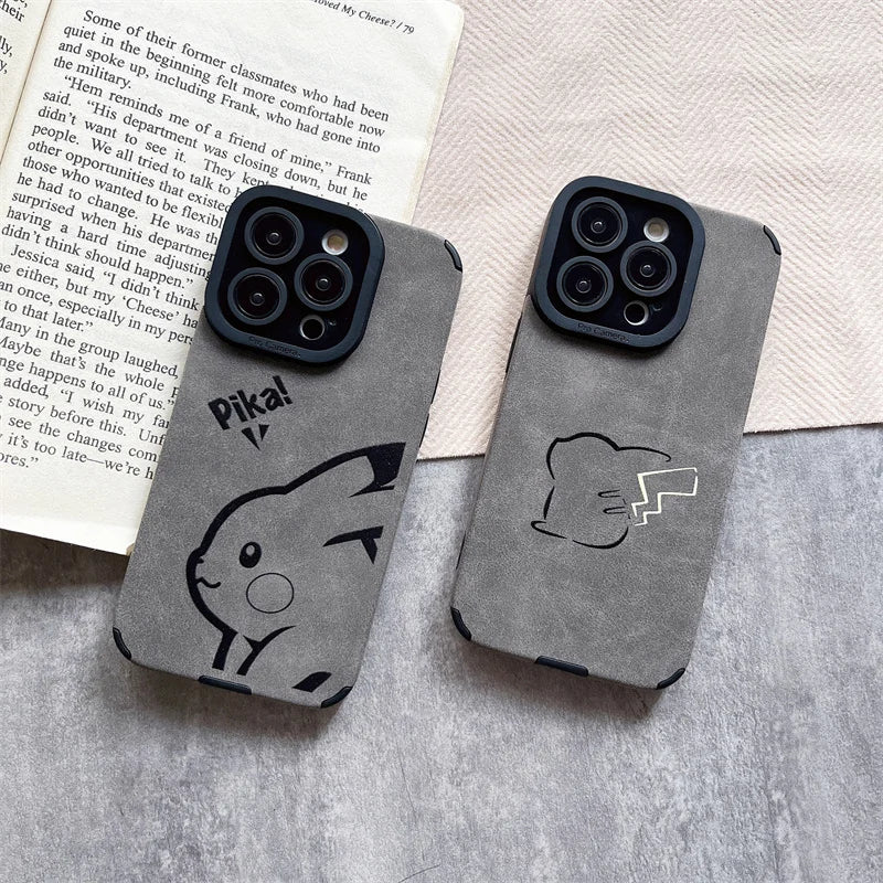 Luxury Pokemon Pikachu Matte Soft Leather Phone Case For iPhone 15 14 13 12 11 Pro Max Lens Protection Shockproof Silicone Cover - Caseverse