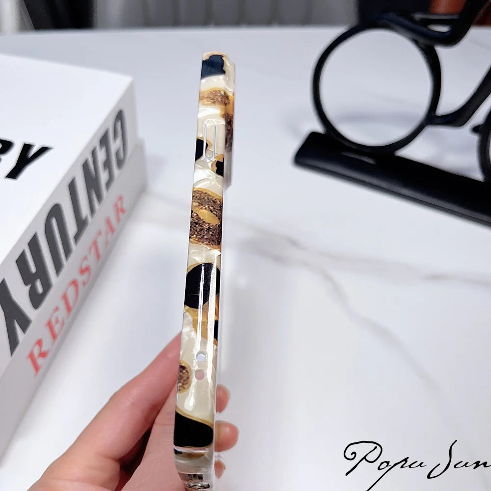 Vintage Glitter Leopard Print Phone Case For IPhone 16 15 13 12 11 Pro Max 14 Plus Dream Shell Leopard Marble Texture Hard Cover - Caseverse