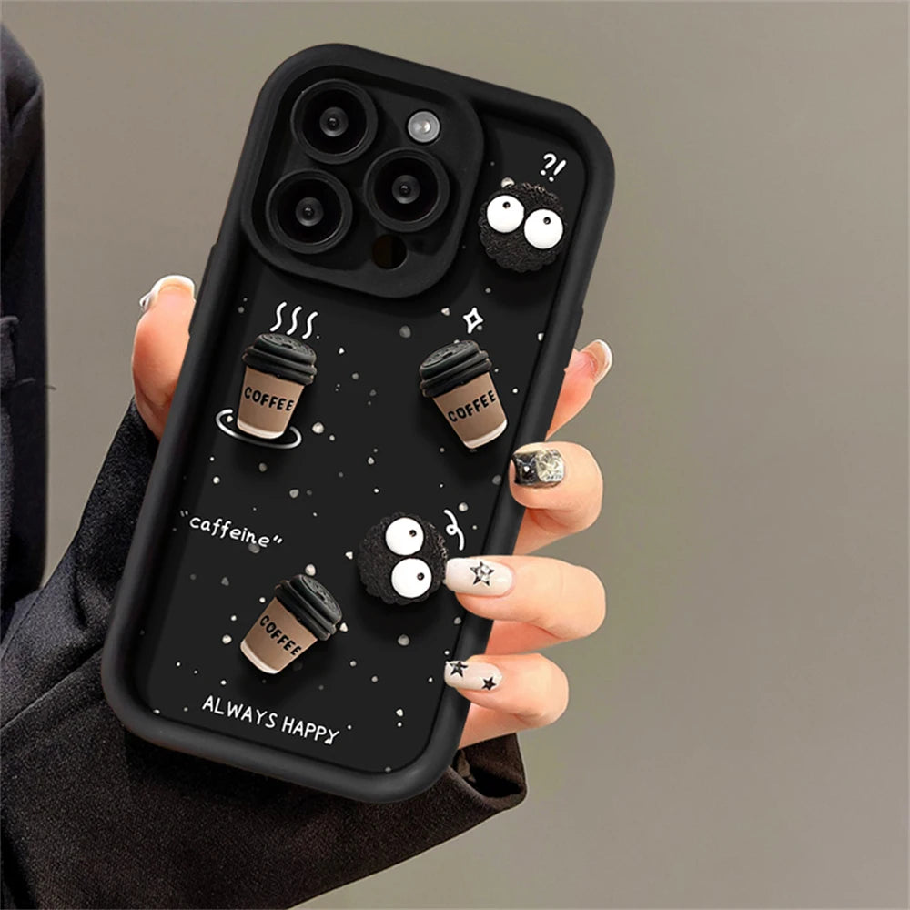Cute Fun 3D Ball Coffee Silicone Soft Phone Case For iPhone 16 14 13 12 11 15 Pro Max XS XR 7 8 Plus SE Shockproof Matte Cover - Caseverse