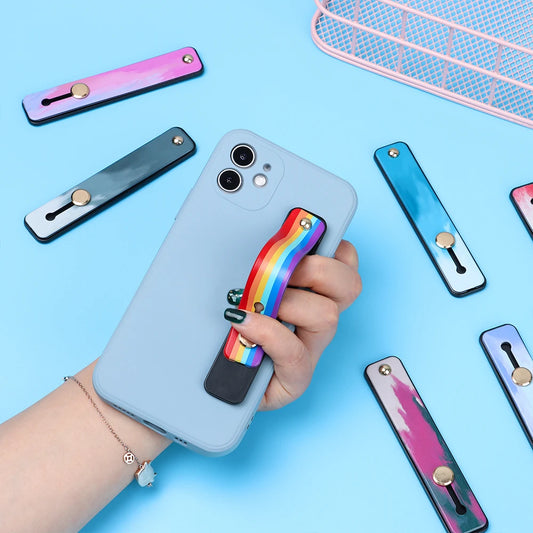 Push Pull Rainbow Phone Grip Silicone Phone Stand Finger Ring Holder Finger Strap Bracket Portable Telescopic Wrist Band - Caseverse
