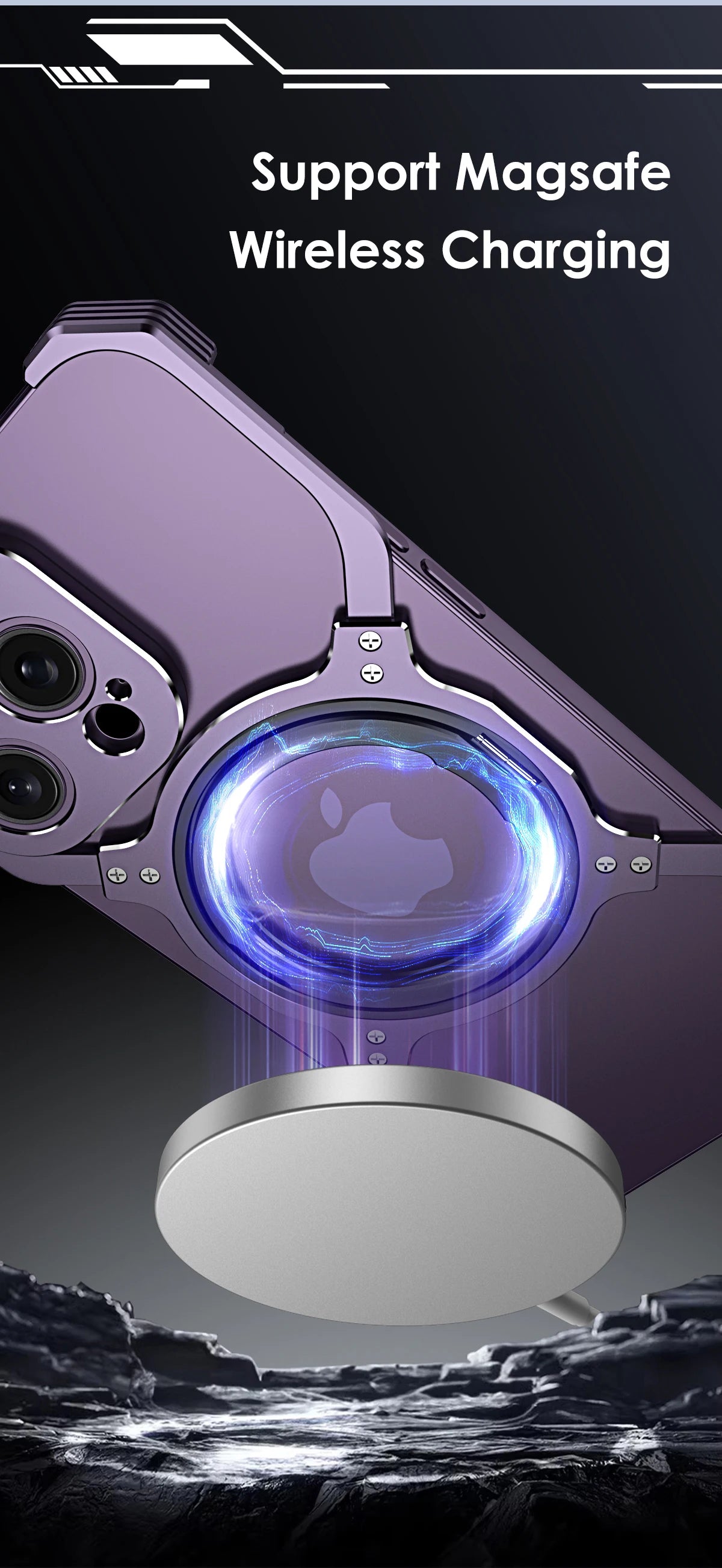 Metal Rimless Magnetic MagSafe Phone Case For iPhone 13 14 15 Pro Max 360Rotating Stand Shell Metal Bumper Lens Protection Cover