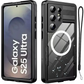 Black waterproof case for Samsung Galaxy S25 Ultra with a clear back and lanyard.