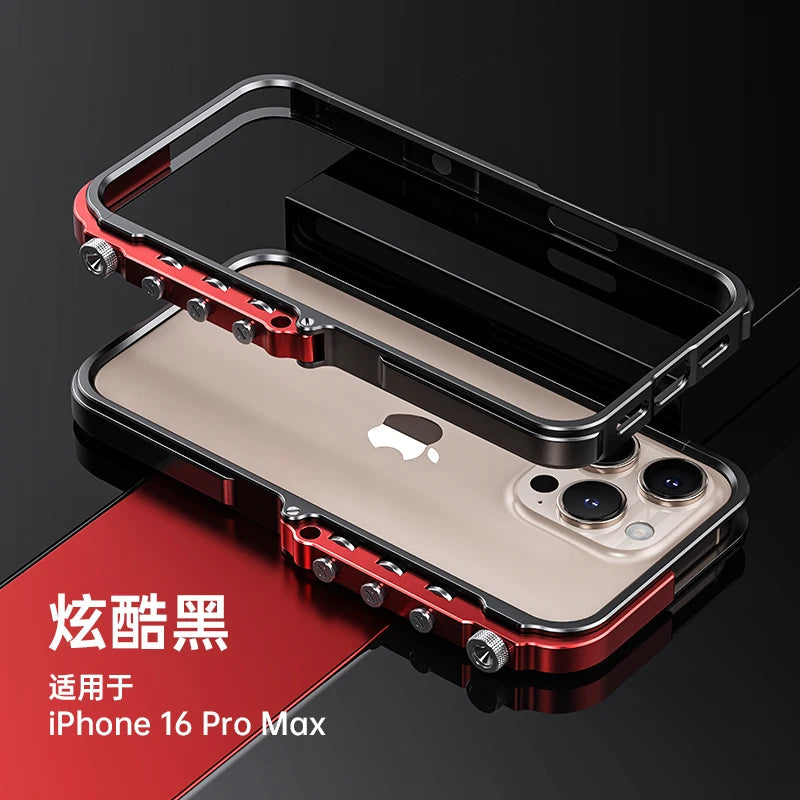 For iPhone 15 16 Pro Max Plus Metal Robotic Arm Phone Case Aluminum Alloy Frame Irregular Bumper Shockproof Protective Cover Caseverse