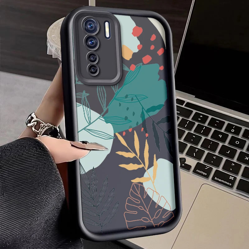 Luxury Fresh Green Leaf Painted Phone Case For Oppo Reno 3 F15 A91 Reno3 Silicone Anti Drop Soft Cover Funda - Caseverse