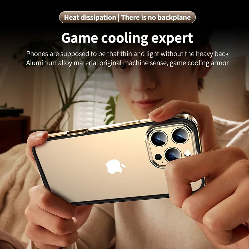 Camera Protection + Hybrid Silicone Frame Aluminum Metal Phone Case For iPhone 16 Pro Max 15 14 13 Better Heat Bumper