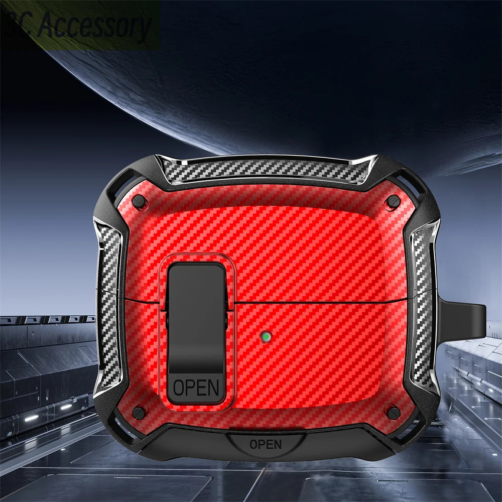 2025 New Phone Stand Case For Samsung Galaxy Buds 3 Pro Case With Secure Lock Clip & Cleaning kit Carbon Fiber Cover For Buds 3